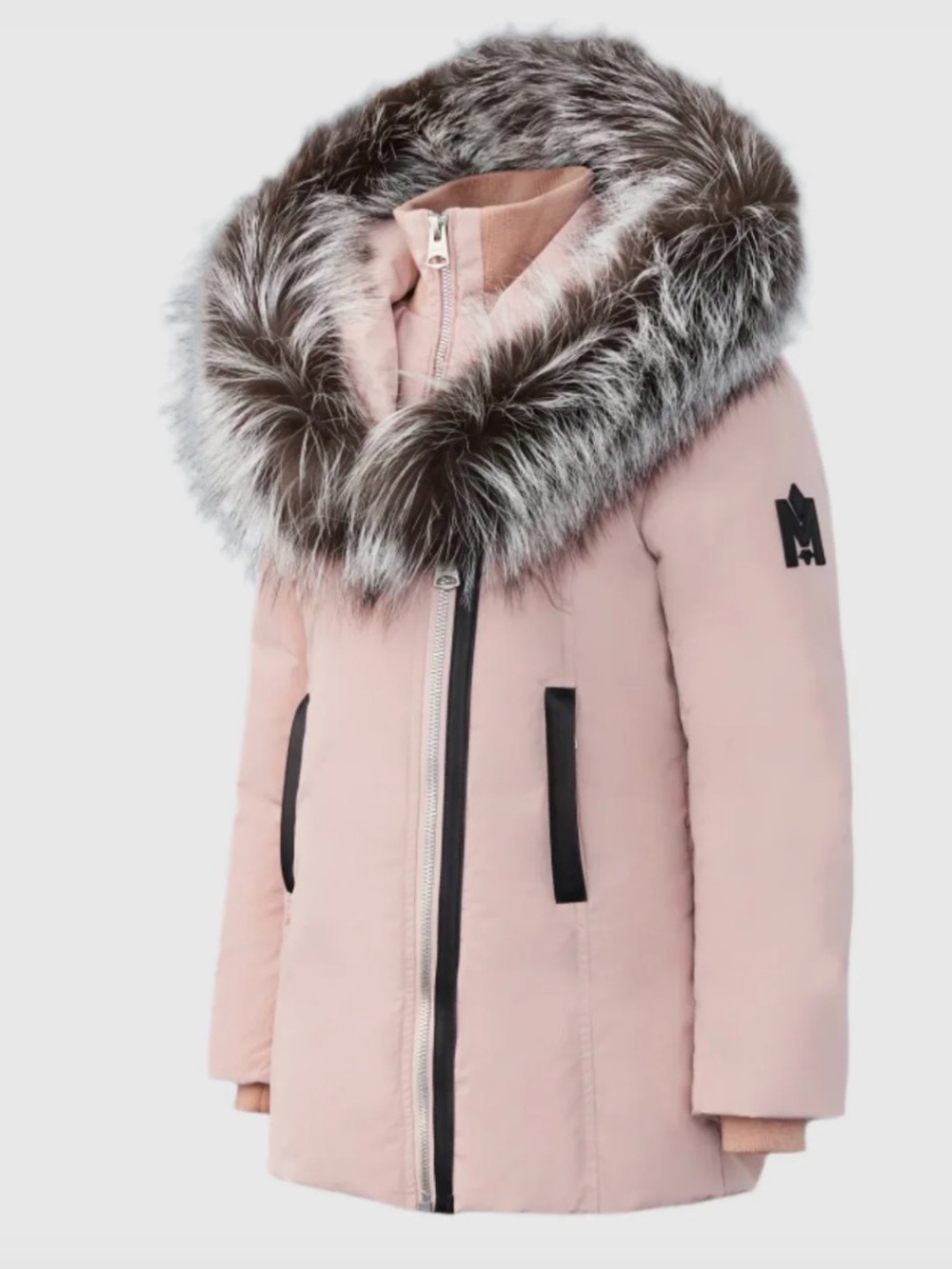 Mackage Girls Blush Pink Puffer Coat with Faux Fur Trim